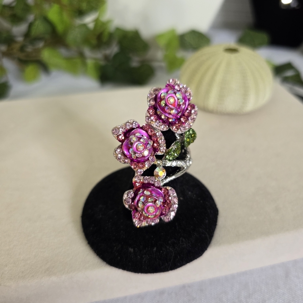 Statement Pink Rose Flower Stretch Ring
